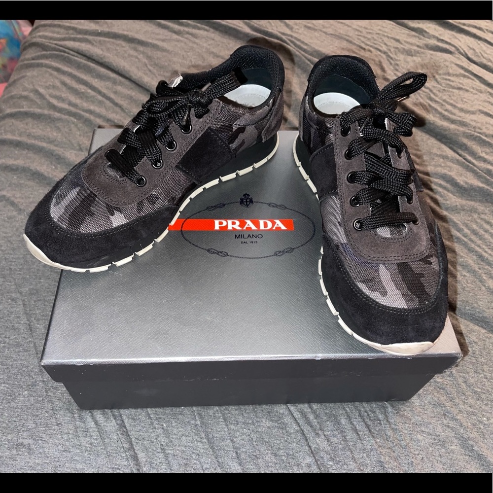 Prada Sport Black Gray Camo Sneakers Size 38 With Box
